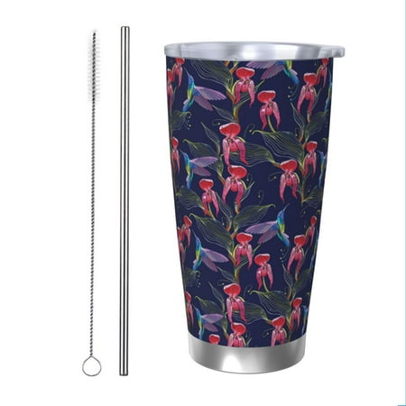 

Zeuib Flowers And Humming Bird Printed 20oz Stainless Steel Insulated Car Cup Stainless Steel Thermal Cup Vacuum Insulated Leak-proof Travel Mug Cup-Straw Two-piece Set