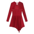 thumbnail image 6 of Doomiva Women Rhinestone Figure Skating Dress Mesh Long Sleeve Roller Skating Lyrical Dancewear Burgundy XL, 6 of 7