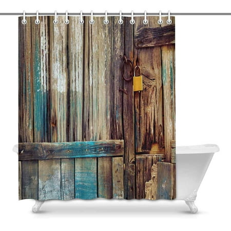 Country Bathroom Sets MKHERT Funny Old Wooden Door with Lock Country Living Image Waterproof Shower Curtain Decor Fabric Bathroom Set 60x72 inch ()