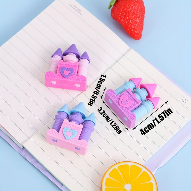 6PCS Creative Princess Dream Castle Erasers, Student Learning Stationery Supplies, Home Office Writing Modification Tools, Girls' Castle, Party Carnival Prize Gifts