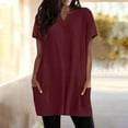 thumbnail image 4 of QASIEATN Women's Casual V Neck Short Sleeve Dress Loose Fit T Shirt Dress with Pockets Shirts for Women, 4 of 9