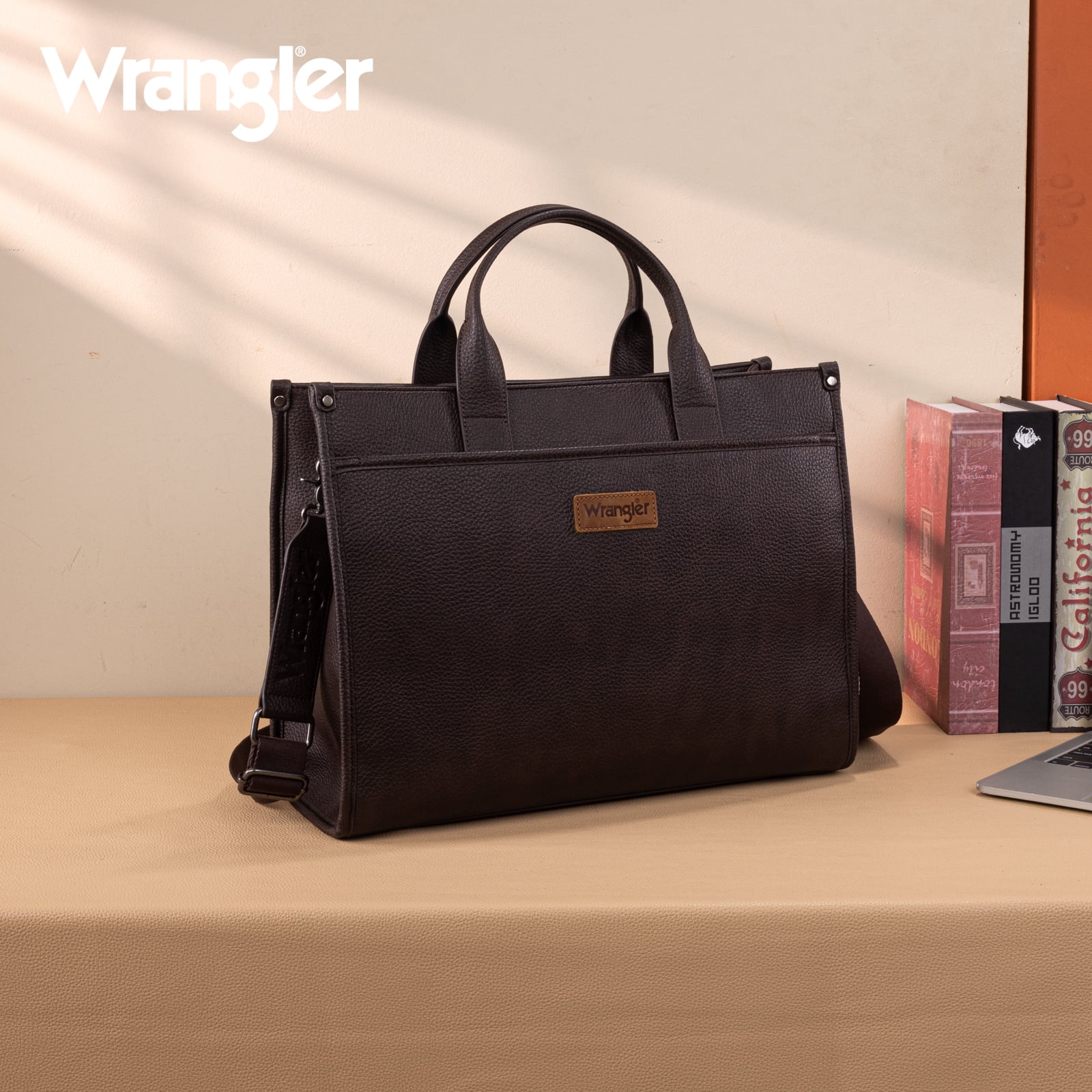 Wrangler Laptop Bag for Women 15.6 Inch Vintage Work Messenger Bag for Business Briefcase Handbag with Adjustable Shoulder Strap, Coffee