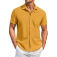 thumbnail image 2 of Huresd Men's Wrinkle Free Untucked Cuban Shirt Business Casual Button Down Shirts Short Sleeve Solid Color Shirt Yellow 2XL, 2 of 5
