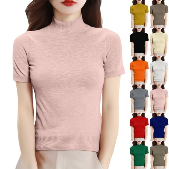Womens Shirts Short Sleeve Kelon Tops for Women Short Sleeve Shirts Crew Neck Loose Fit Shirts Business Dressy Casual 2026, XL