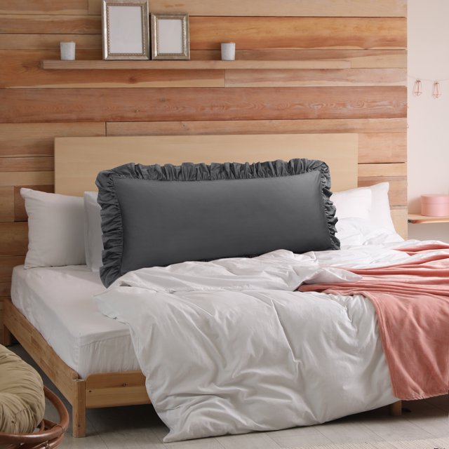 PiccoCasa 1Pc 100% Cotton Body Ruffled Pillowcases Soft with Envelope Dark Gray 20"x48"