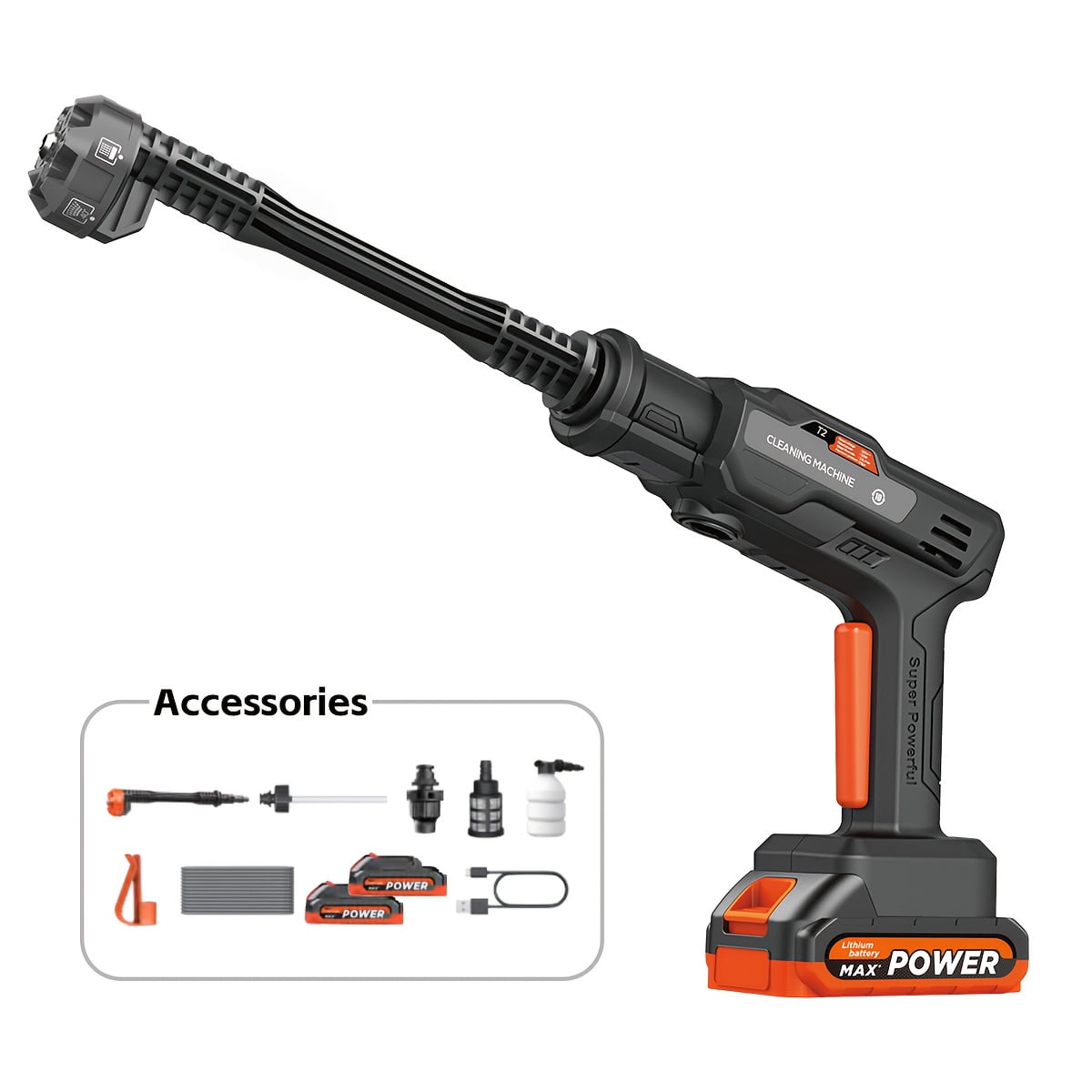 Wireless car pressure washer gun high speed motor multiple nozzles portable with battery and water hose