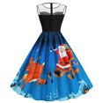 thumbnail image 4 of Vestidos de Navidad Para Mujer Vestido Vintage Cuello Redondo Panel de Malla Falda Oscilante Vestido Sin Mangas Estampado Odeerbi  ODB194319, 4 of 9
