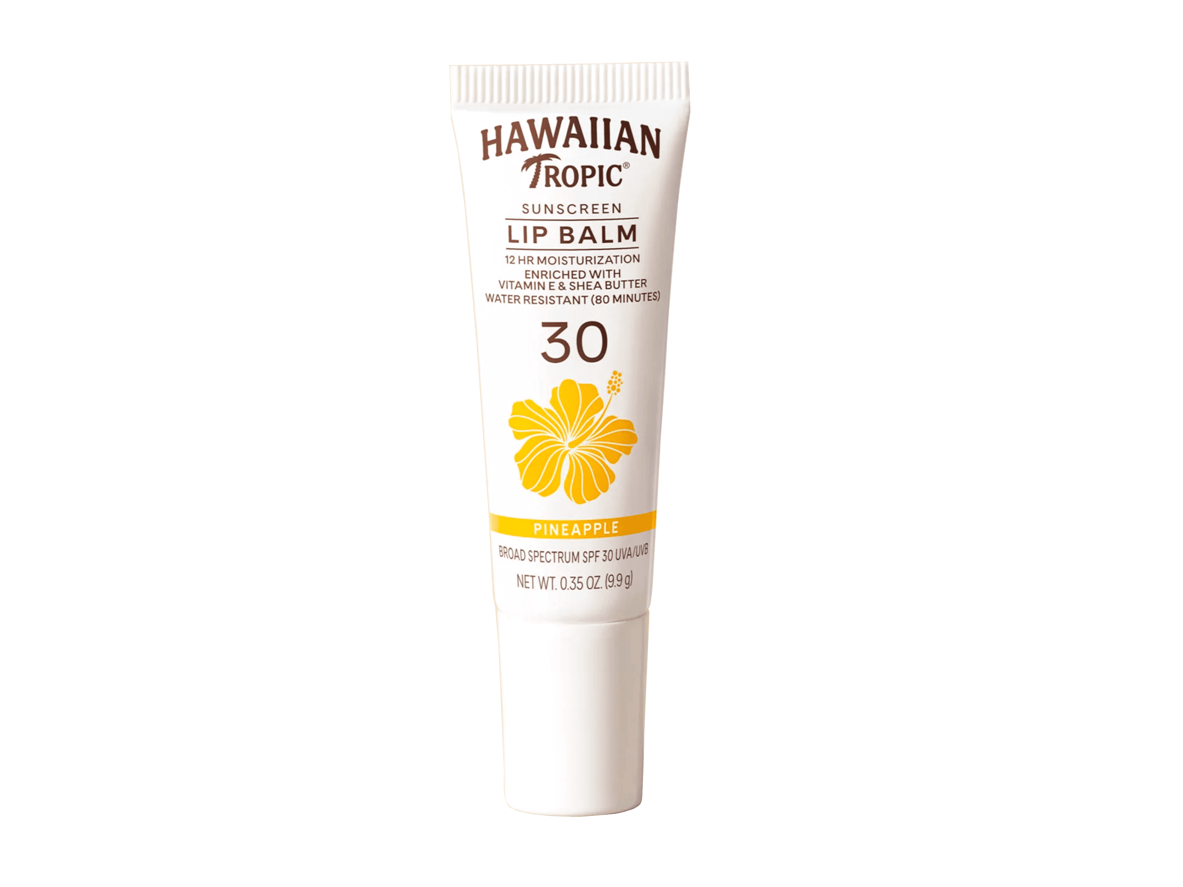 6 Pack - Hawaiian Tropic Sunscreen Lip balm SPF 30, Pineapple, 12Hr Moisturization with Vitamin E & Shea Butter, Water Resistant (80 minutes), 0.35 OZ