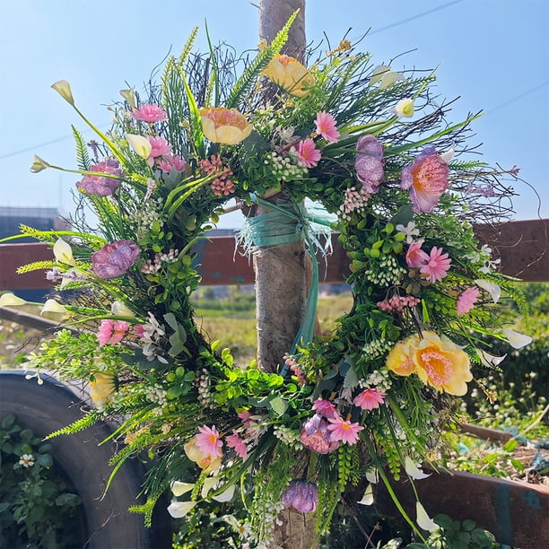 Xihbxyly Corona de Primavera, Guirnalda de Flores Artificiales, Simulación de Flores Silvestres, Letrero de Bienvenida para Puerta de Entrada, Decoración para Bodas y Fiestas, Decoración Multiusos pa