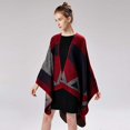 thumbnail image 5 of Red Women's Winter Reversible Oversized Blanket Shawl Wrap Open Front Poncho Cape Warm, 5 of 5