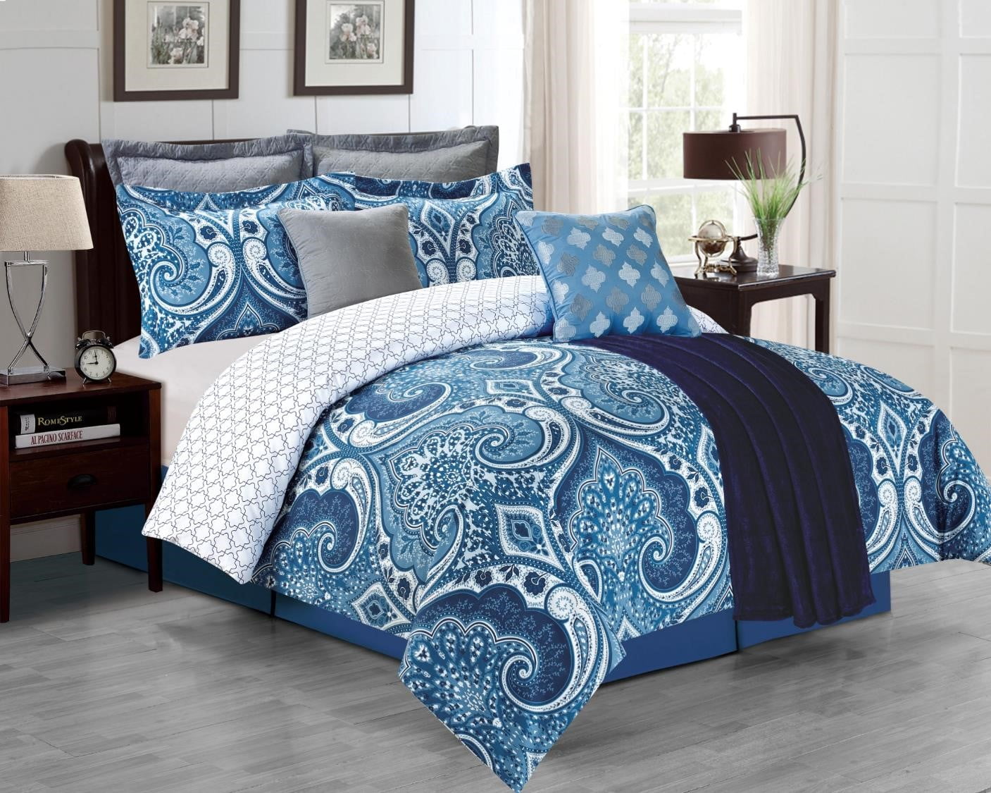 Luxury Home, 8Piece Fall River Comforter Set,Navy