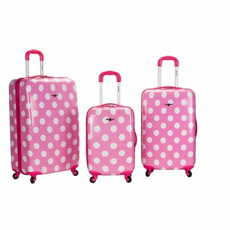 Rockland Luggage 3-Piece Laguna Beach Spinning Luggage Set, Pink Dot