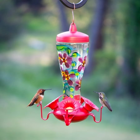 Birdscapes 10-Ounce Hand Painted Glass Hummingbird Feeder