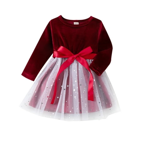 

Emmababy Kids Girls Dress with Velvet Sequins Stars Layered Mesh Tulle