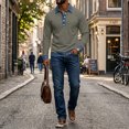 thumbnail image 5 of Long Sleeve Polo Shirts for Men Button Placket Lapel Collar Pullover Color Block Vintage Denim Contrast Trim Regular Fit Casual Tops Gray XXL, 5 of 8
