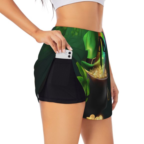 Xecao's St. Patrick's Day4 for a double-layer running short for women, perfect for gym, tennis, and more, featuring a convenient pocket.