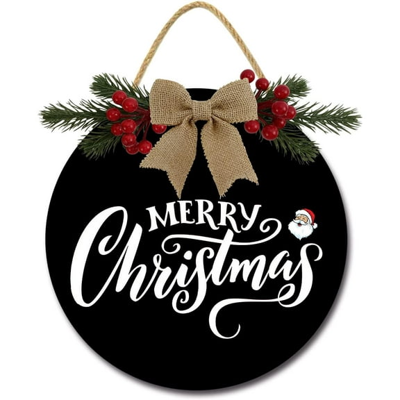 Eveokoki 12" Merry Sign Christmas Decoration Door Decor Wooden Hanging Welcome Sign Front Door Christmas Wreath for Home Indoor Outdoor Farmhouse Wall Window Decoration Black