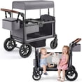 thumbnail image 2 of HARPPA Foldable Wagon Stroller for 2 Kids, Kids Wagon with Canopy, 5-Point Harness, Bench Seat, Gray, 2 of 9