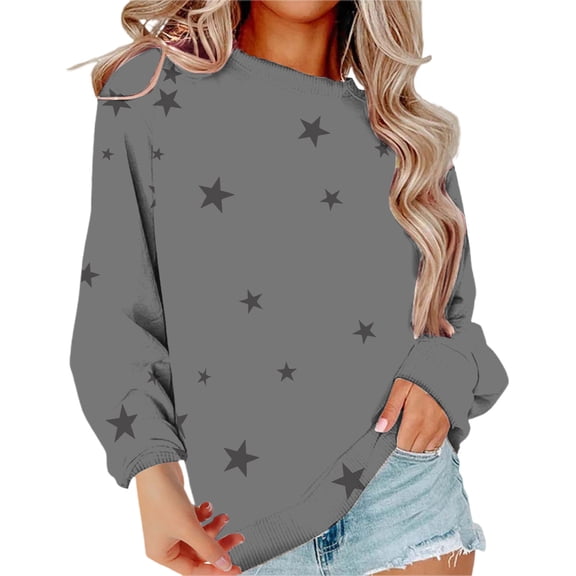 Bovemsi Womens Sweatshirts Women's Sports Shirt With Star Pattern Pullover Round Neck Long Sleeved Autumn Top Fall Fashion Outfits 2025 Clothes