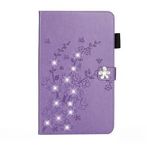 ELEHOLD Slim Leather Case for iPad 10th Gen 10.9" 2022, Embossed Flowers Pattern Glitter Diamond Card Slots Kickstand Magnetic Clasp Multi-Functional Folio Case,Purple