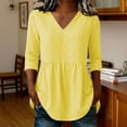 thumbnail image 6 of Qgtaibl Womens Plaid Babydoll Blouse Casual V Neck 3/4 Length Sleeve Cotton Shirts Loose Fit Flowy Pleated Tunic Tops Yellow XXL, 6 of 7