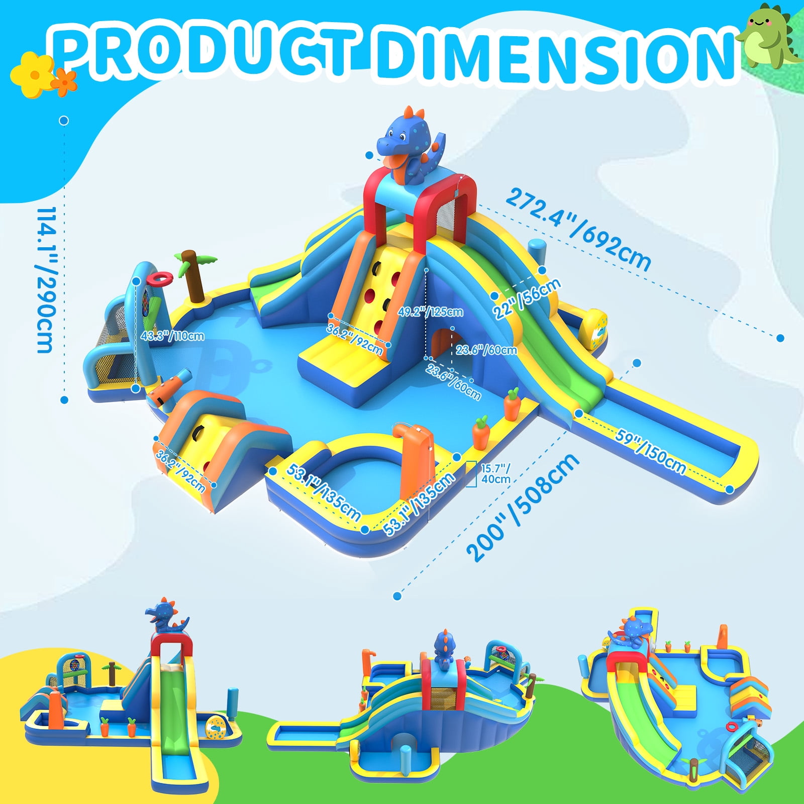 TULILLO 10 in 1 Inflatable Water Slide Kids Bounce House with Splash Pool & Water Gun & Basketball & Climbing Wall & Dual Pools & Soccer,750W Air Blower