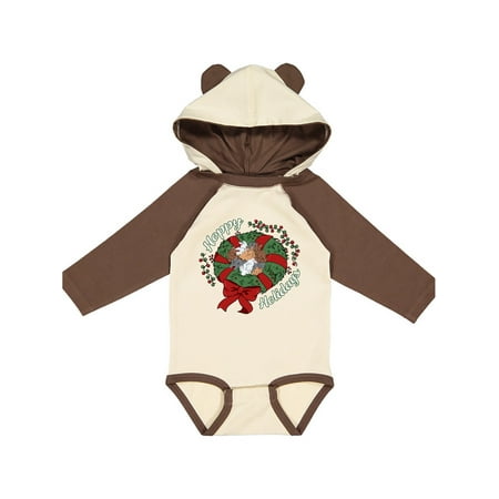 

Inktastic Hoppy Holidays Bunnies in Christmas Wreath with Red Bow Gift Baby Boy or Baby Girl Long Sleeve Bodysuit