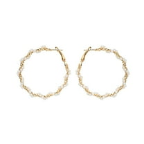 Grandest Birch Ear Studs Spiral Round Faux Pearl New Large Circle Hoop Earrings for Party Alloy,Imitation Pearl White