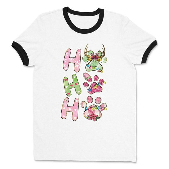 Puppy Ho Ho Ho Ringer Tee Shirt Unisex Large White/Black
