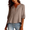 thumbnail image 3 of TRUBKH embroidered shirts Beach Vacation Tunics Peasant Blouses for Women Flowy Tunics Blouses Floral Embroidered Loose Dressy Casual Blouses V Neck Shirts Button Down V Neck Boho Tops Orange L, 3 of 8