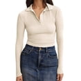 thumbnail image 4 of Long Sleeve Solid Color Women V-neck Slim Fit Polo Shirt, 4 of 5