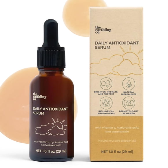The Earthling Co. Suero antioxidante para uso diario - Ilumina el tono de la piel y reduce las manchas oscuras con vitamina C y ácido hialurónico - Suero hidratante suave para piel sensible 1.0 fl oz