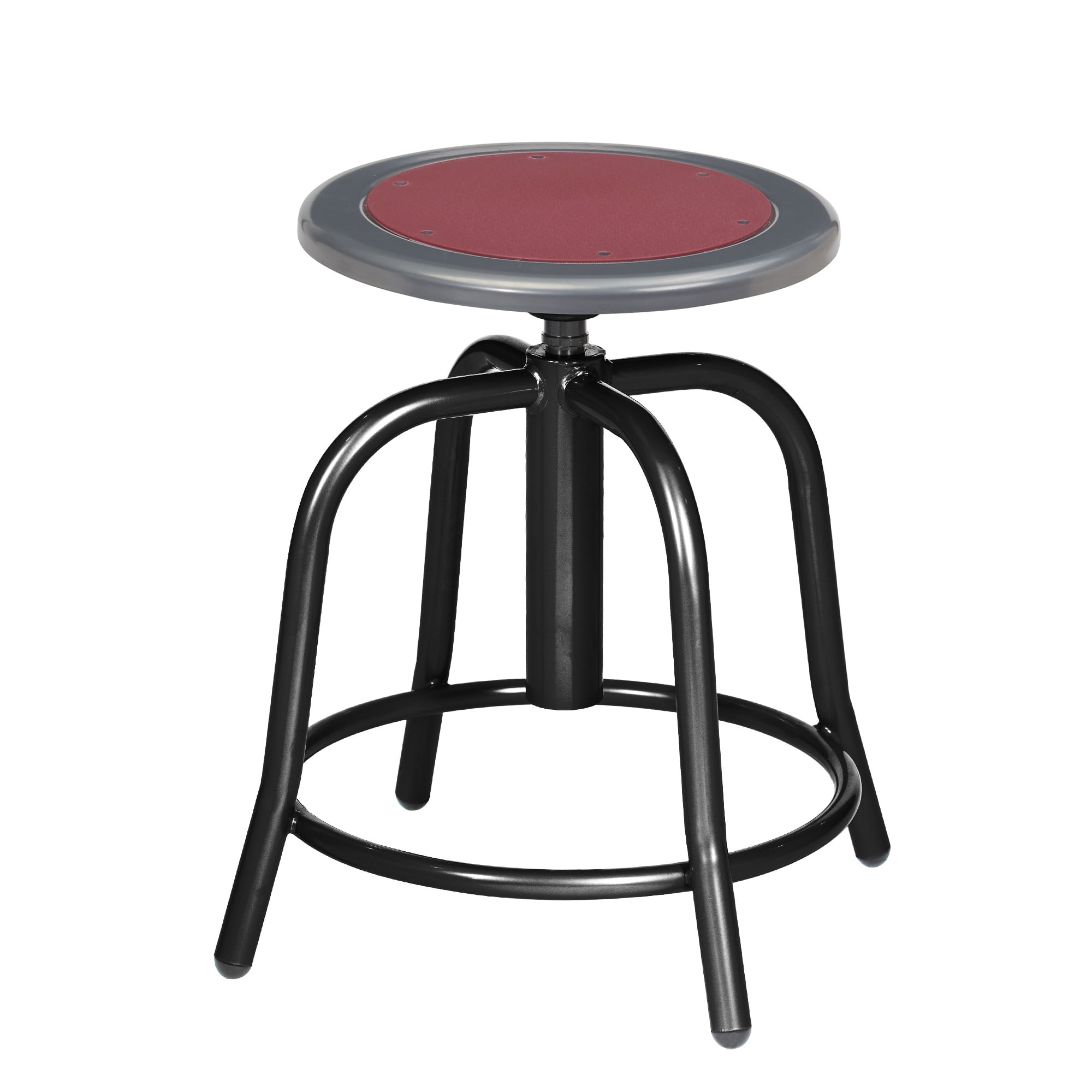 Vince Swivel Stool with Steel Seat, Black Frame, Grey Seat with Burgundy Center
