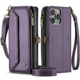 thumbnail image 2 of ShellTech Crossbody Wallet Women Men Bag Case for iPhone 12 Pro Max,Magnetic Leather Flip Case RFID Blocking 10-Card Holder Zipper Bills Slot Cash Pocket Stand Cover with Shoulder Wrist Strap,Purple, 2 of 9