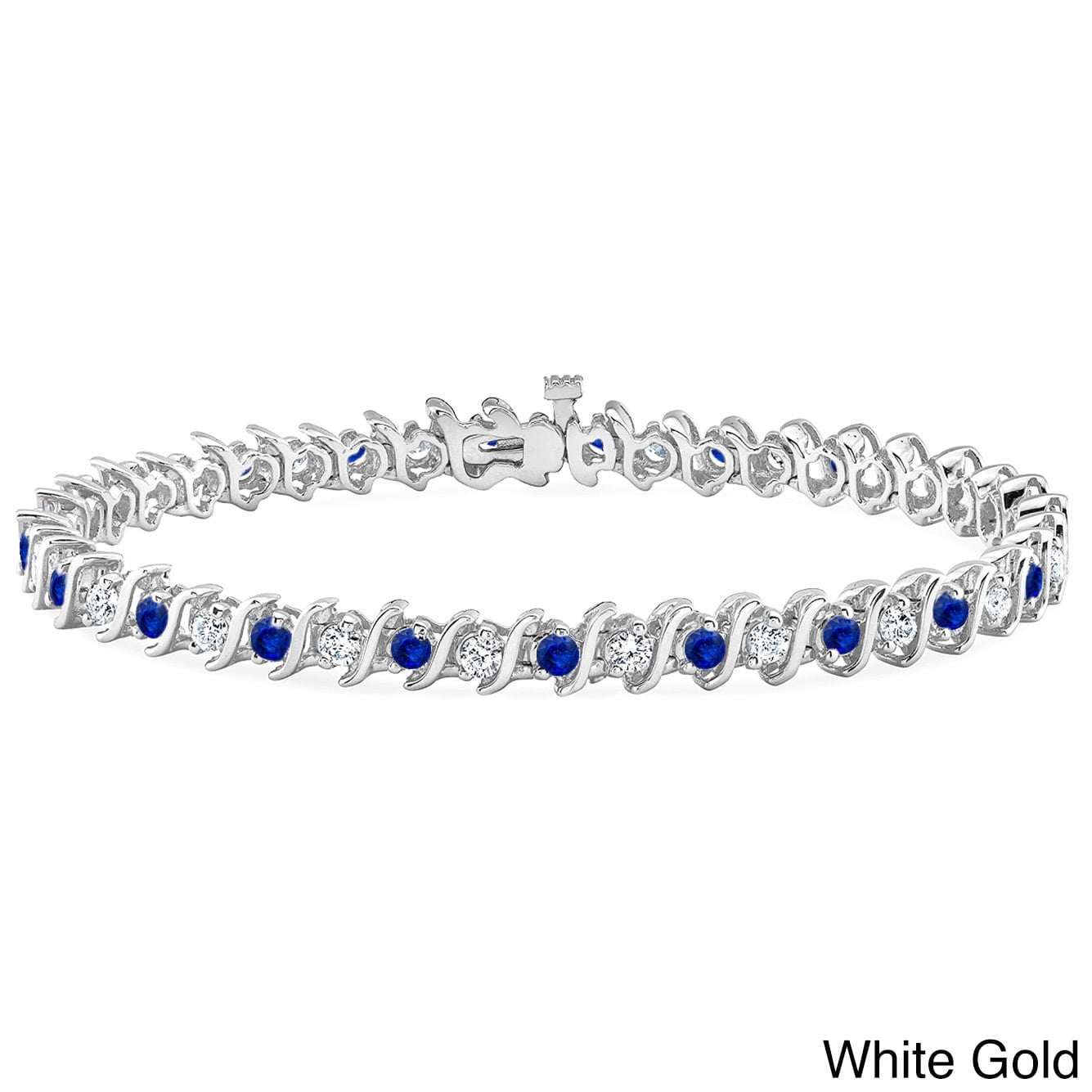 Auriya 14k Gold 5ct Blue Sapphire and 5ct TW Diamond Tennis Bracelet (H-I, SI1-SI2) by Overstock
