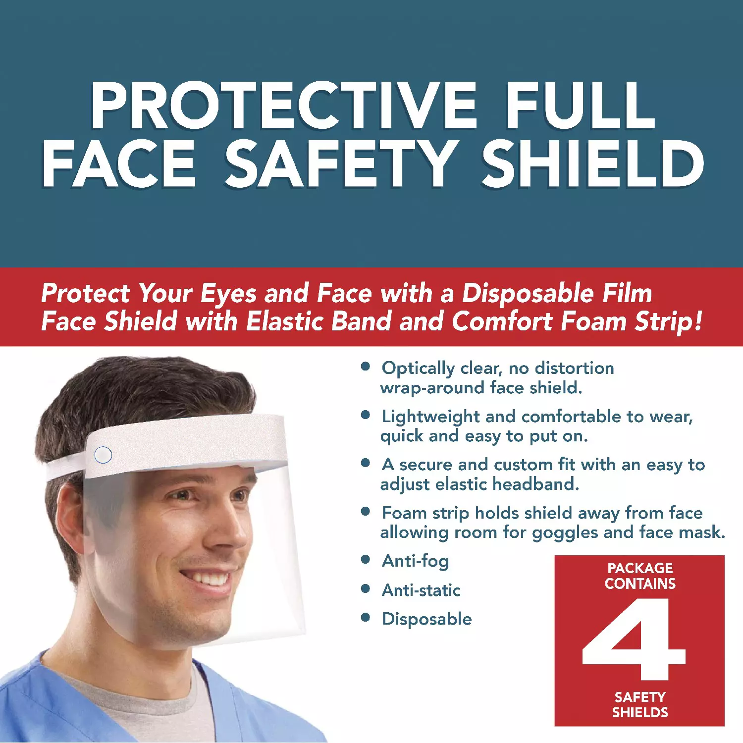 (4 Pack) Protective Safety Face Shield with Comfort Sponge for Eye