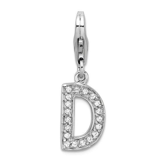 925 Sterling Silver Solid Polished Not engraveable Cubic Zirconia Letter Name Personalized Monogram Initial D With Lobst