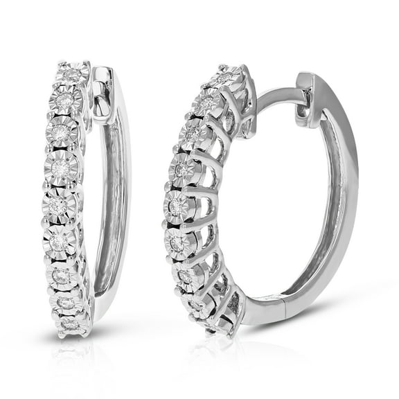 Vir Jewels 1/8 CTTW Lab Grown Diamond Hoops Earrings in Sterling Silver With Hidden Post For Women