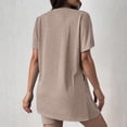 thumbnail image 4 of WAYUTE Short Sets Women 2 Piece Outfits Casual Solid Round Neck Short Sleeve Summer High Slit Top Shirt Shorts Set, 4 of 7