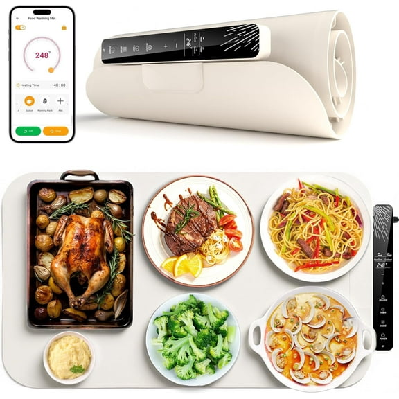 Latiret Warming Mat for Food 24.8"×15", Electric Warming Trays with APP & Button Control, Fast Heating Mat for Countertop, Safe Food Warmer for Parties Buffets Home Travel