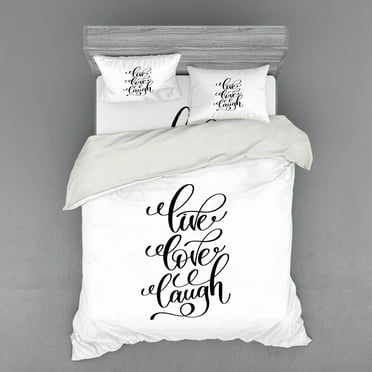 Ambesonne Saying Bedding Set 4 Pcs, Live Love Composition, Queen, Black White