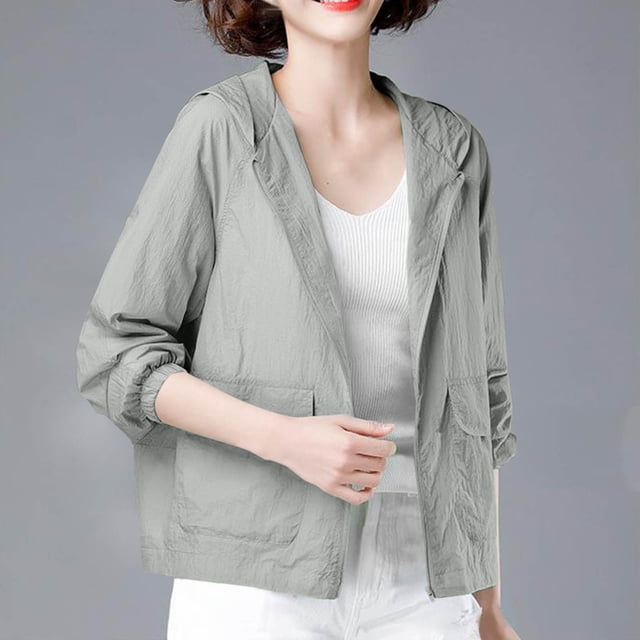 Blusa de poliéster con capucha y manga larga para mujer, informal, de verano, color liso, holgada, de manga larga, con capucha y manga larga