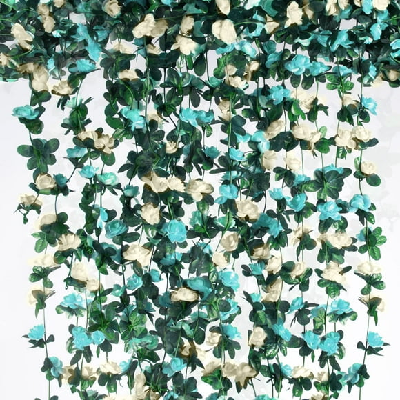 Guirnalda de Flores Artificiales PONKING Vid de Rosas 2.5 m 6 piezas Blanca y Azul