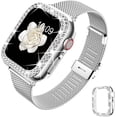 thumbnail image 1 of Compatible con Apple Watch Band con estuche, Women Girl Correa de malla de acero inoxidable Thin Silm Narrow Metal Reemplazo de pulsera con cubierta brillante para iWatch SE Series 6 5 4 Adepaton WMZL-1320-3, 1 of 7