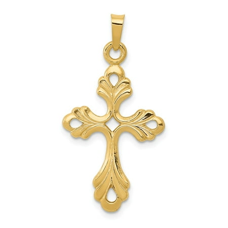 14k Yellow Gold Polished Claddagh Cross Pendant