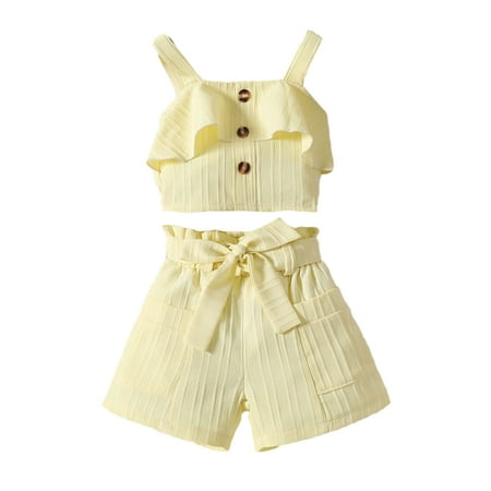 

LYMAYTER Kids Girls Sling Tank Outfits 2PCS Baby Camisole Tops + Shorts Set for 18 Months-6 Years