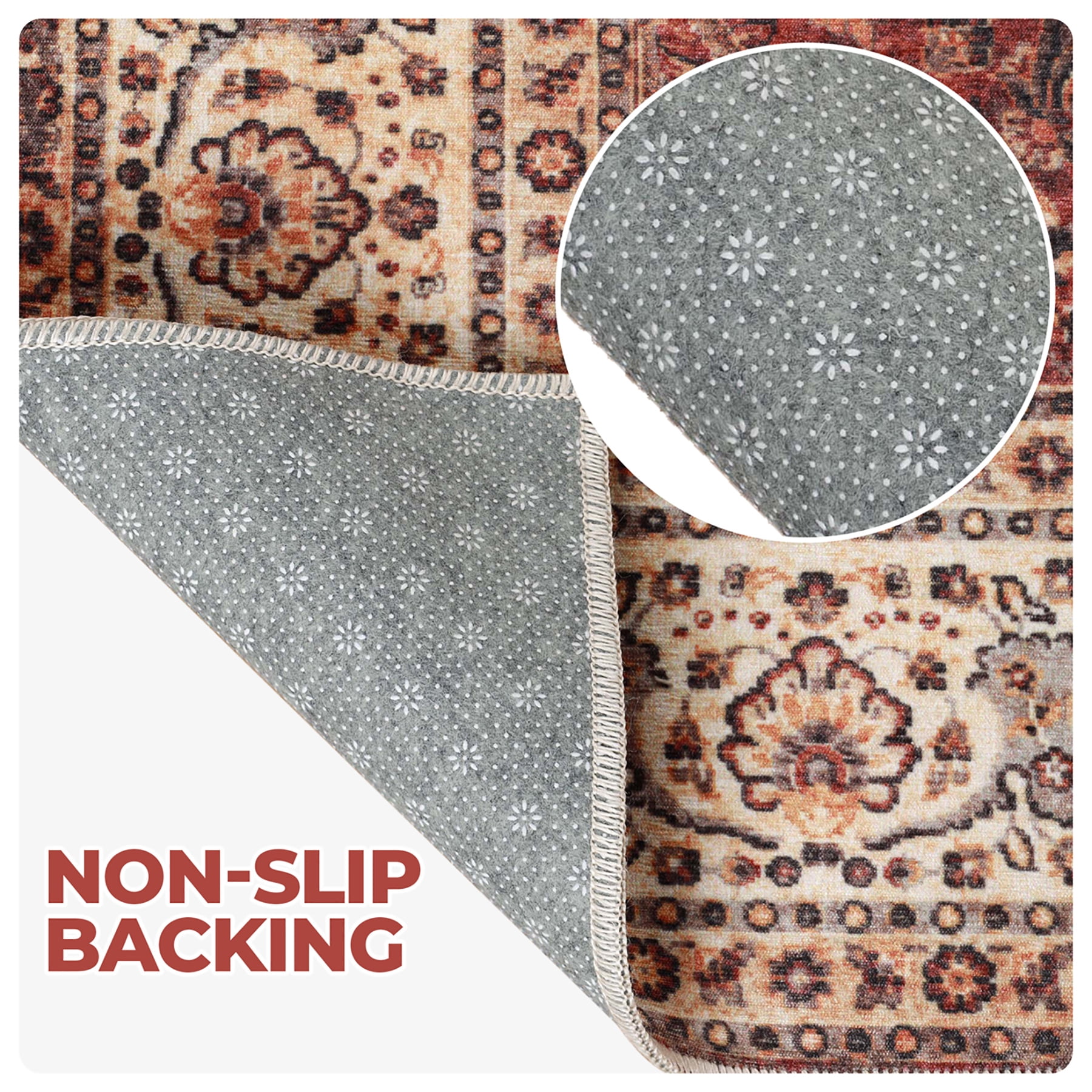 Superior Toucan Vintage Non-Slip Washable Indoor Area Rug, 6' x 9', Beige