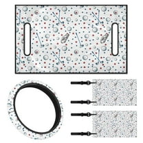 XYZCANDO Golf Print 4pcs Golf Cart Seat Covers Golf Cart Steering Wheel Cover 2 Piece Golf Cart Flags Easy to Install 2 Person Seats Golf Cart Blanket Steering Wheel Cover Golf Flag Frame White