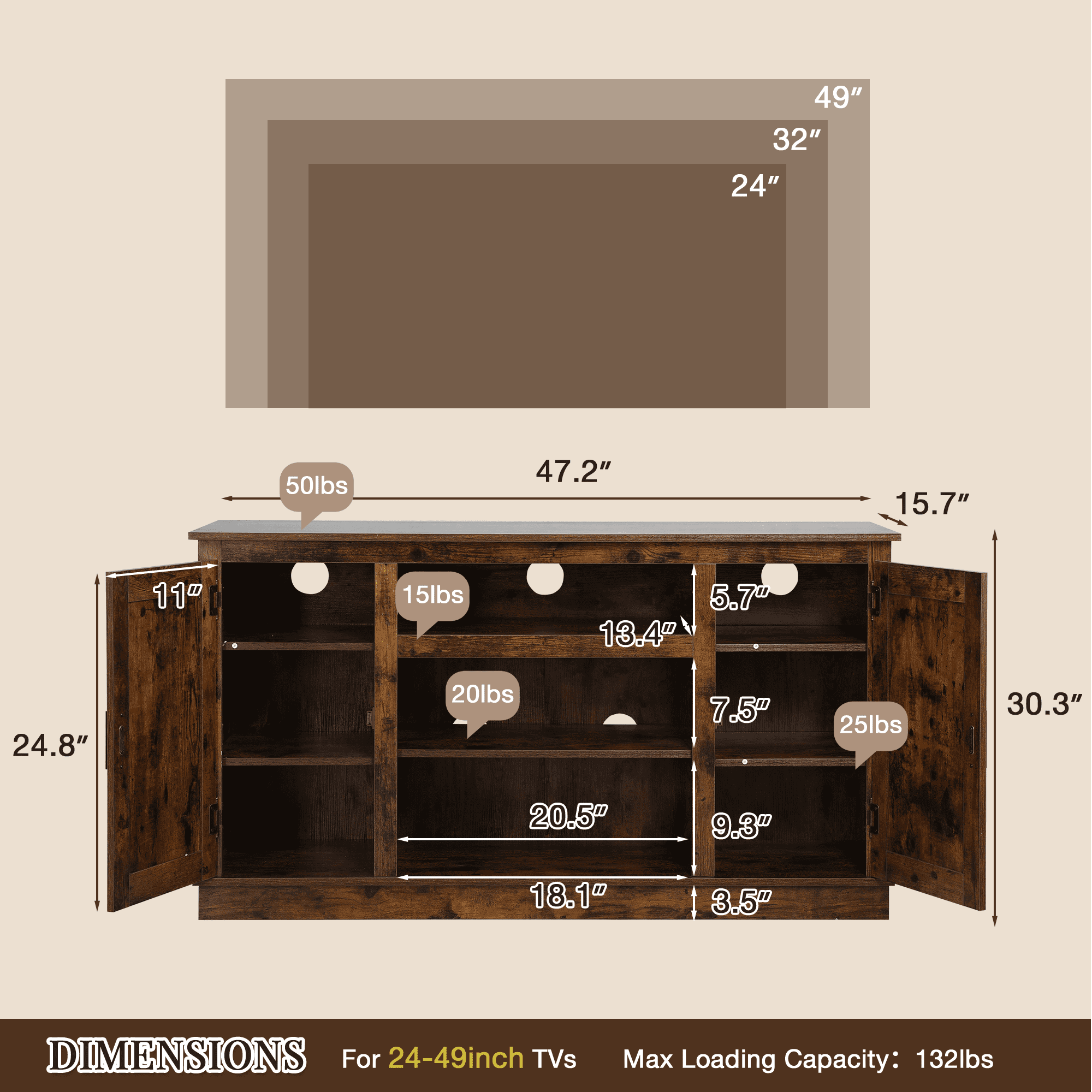 Buy AVAWING Retro MidCentury Modern TV Stand for 49 Inch TV, Fireplace