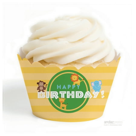 Jungle Safari Adventure Happy Birthday Cupcake Wrappers, 24-Pack